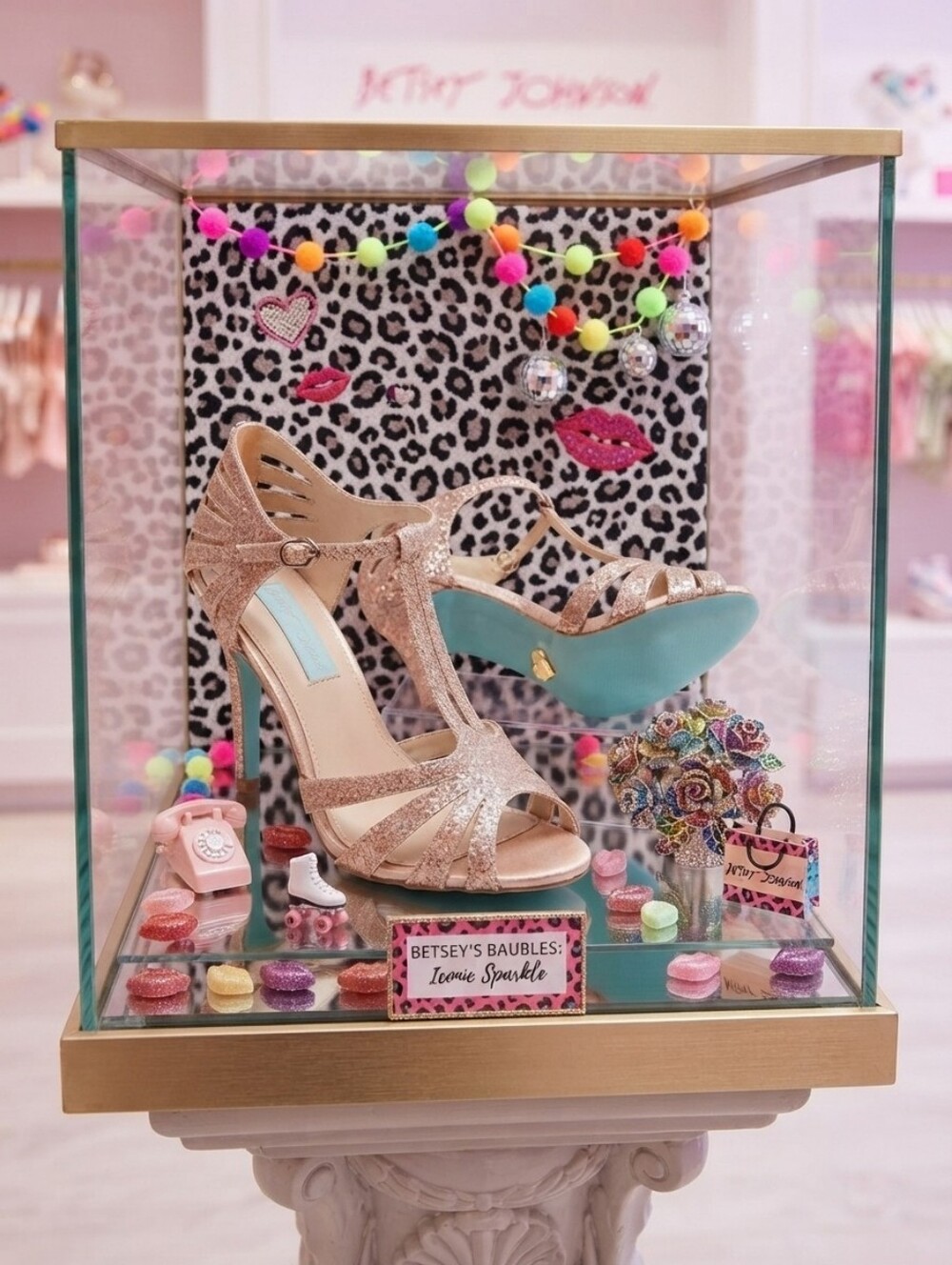 Betsey Johnson Rose Gold T-Strap Stiletto Sandals